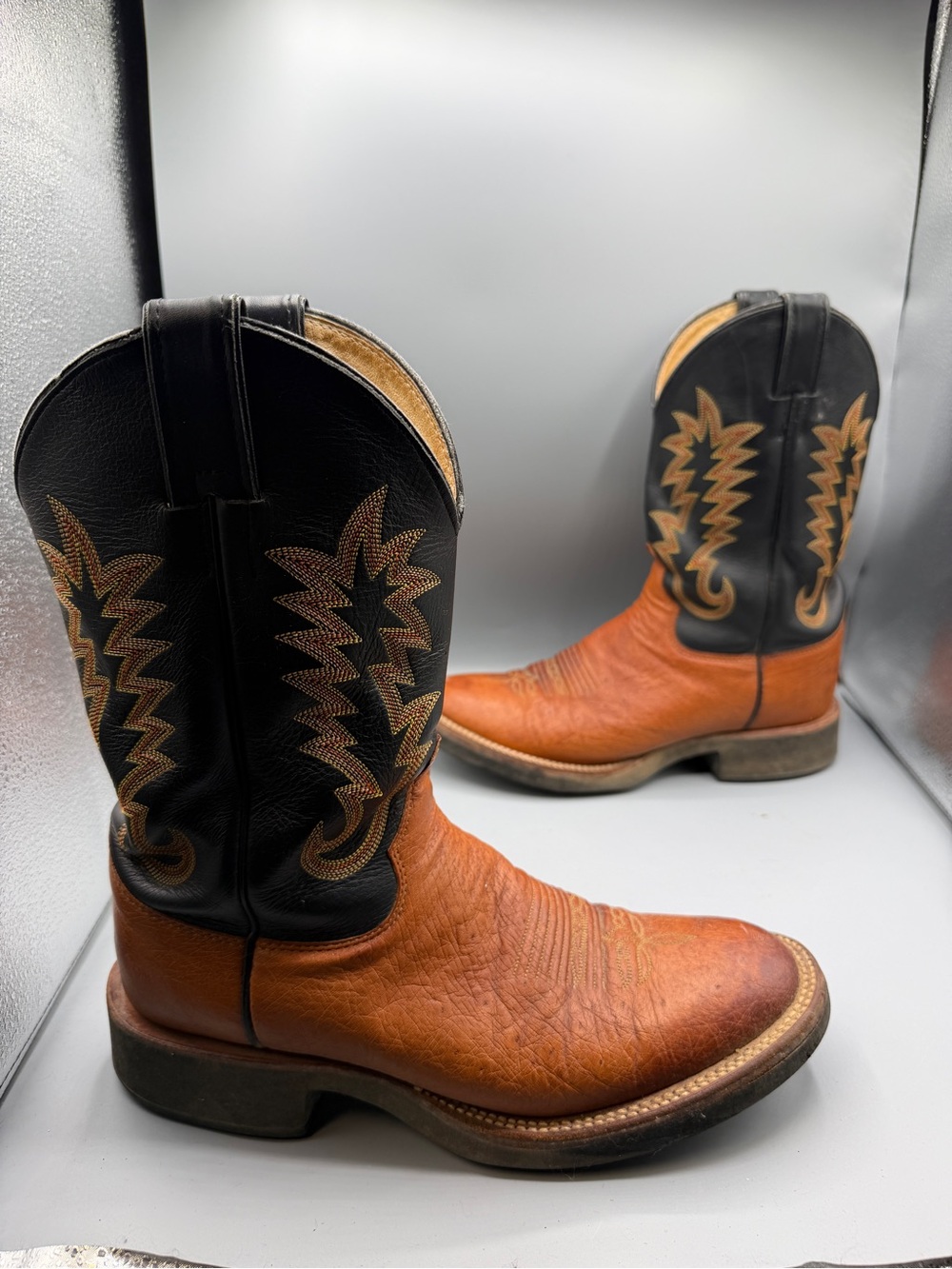 Justin Cowboy Boots 8.5 D men’s Round Toe Ostrich Brown USA Western Rodeo